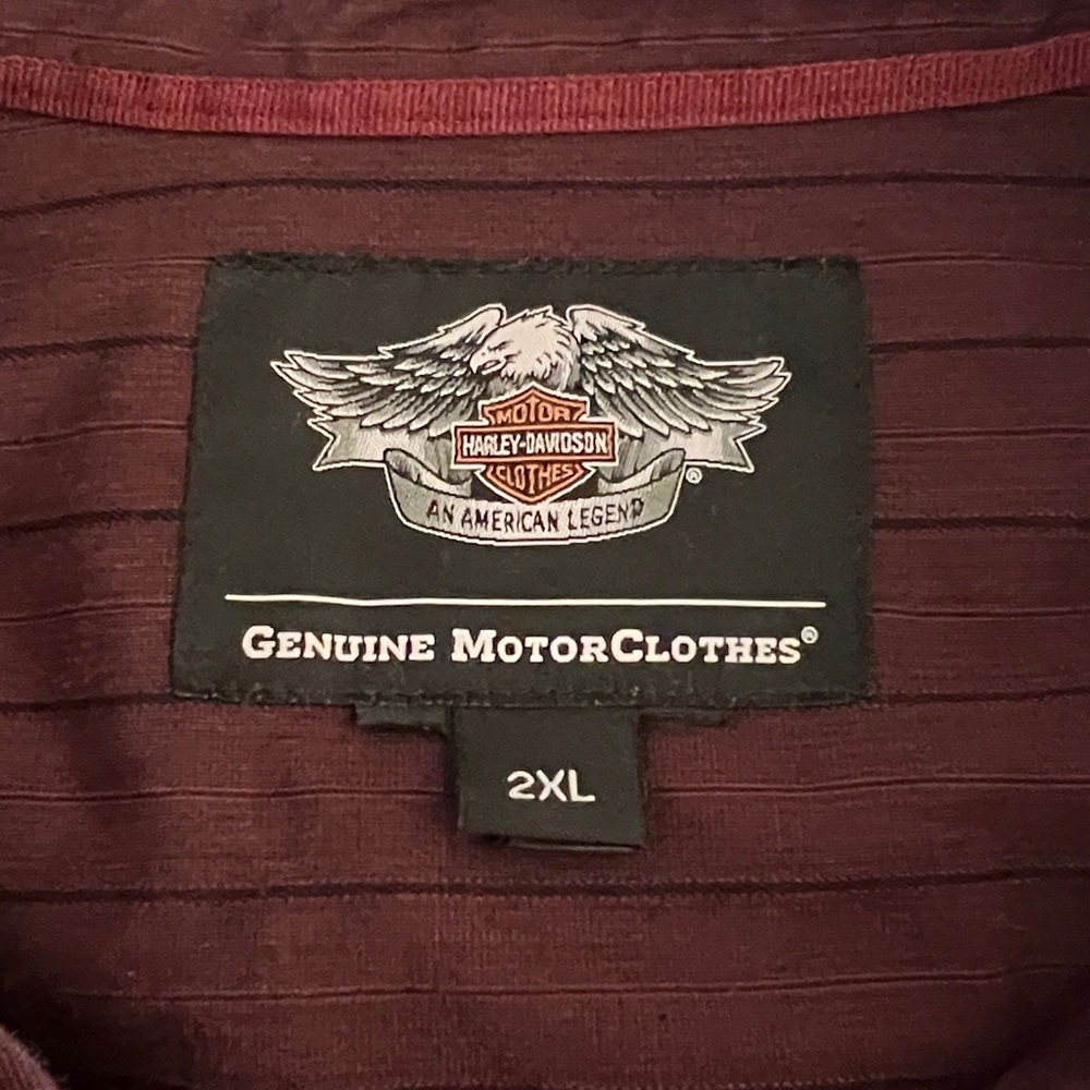 Harley-Davidson Burgundy Pinstripe Embroidered Long Sleeve Button Down Shirt - Picture 11 of 13